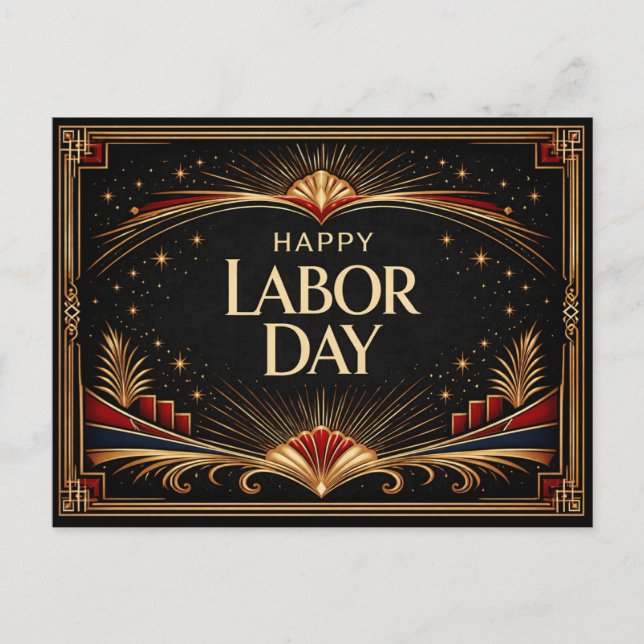 Glam Gold Art Deco Happy Labor Day Helg Vykort (Framsida)