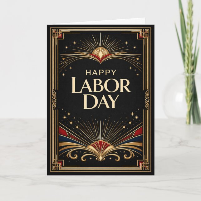 Glam Gold Art Deco Happy Labor Day Kort (Framsida)