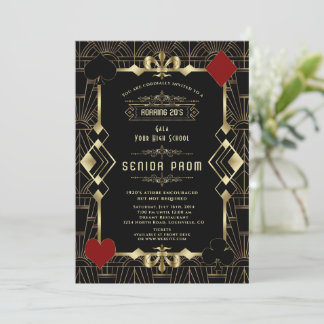 Glam Gold Black Casino Gatsby 20-talet Seniorbalen Inbjudningar