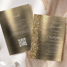 Glam Gold Brushed Metal QR Code Wedding Inbjudningar