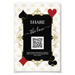 Glam Gold Casino Dela Kärlek QR-kod Bröllop Fototryck