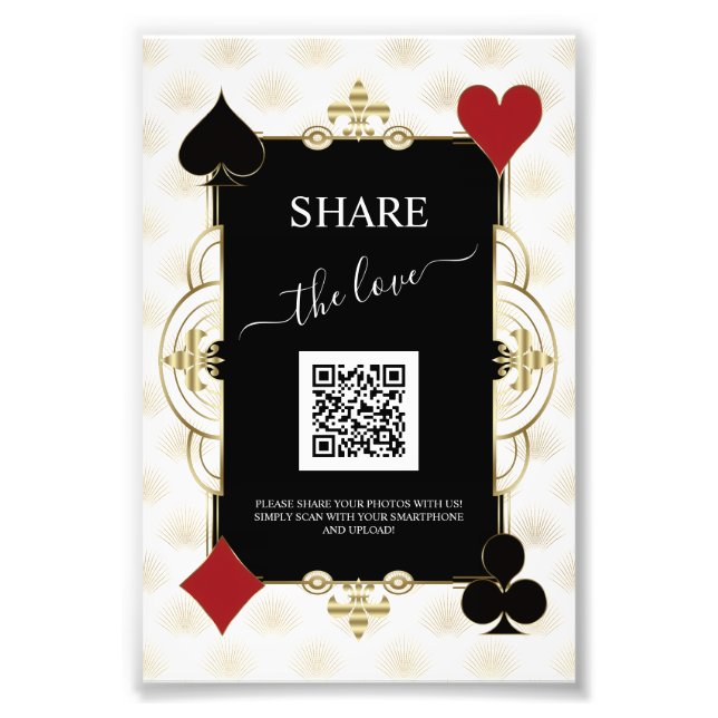 Glam Gold Casino Share The Love QR Code Wedding Fototryck (Framsidan)