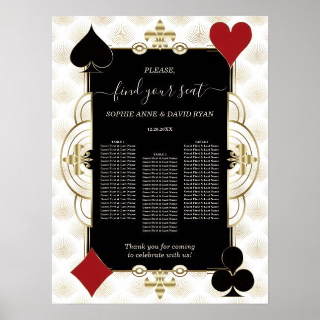 Glam Gold Casino Vegas Bröllopsplatskarta  Poster (Framsidan)