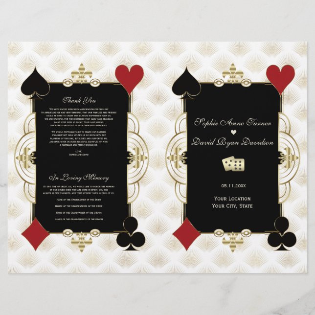 Glam Gold Casino Vegas Wedding Program (Framsidan)