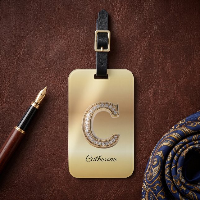 Glam Gold Diamant Monogram Initialbokstav C Bagagebricka (Skapare uppladdad)