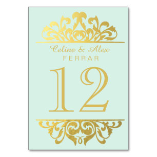 Glam Gold Foil Flourish Bordsnummers   mynta guld Bordsnummer
