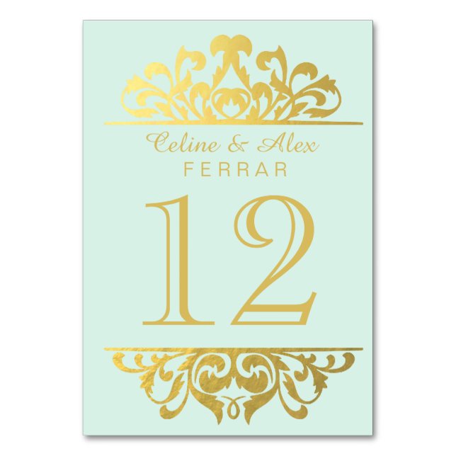 Glam Gold Foil Flourish Bordsnummers | mynta guld Bordsnummer (Framsidan)