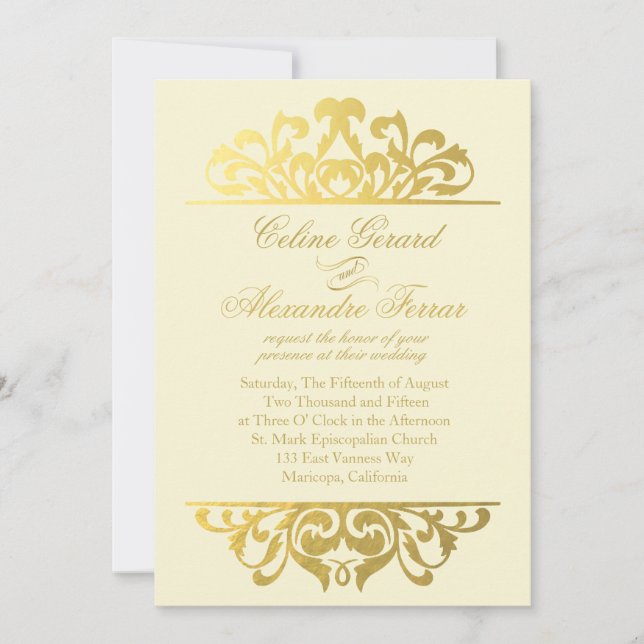 Glam Gold Foil Flourish Bröllop | elfenbenstorn gu Inbjudningar (Framsida)