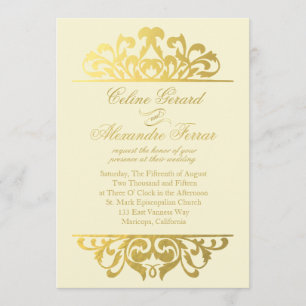 Glam Gold Foil Flourish Bröllop elfenbenstorn gu Inbjudningar