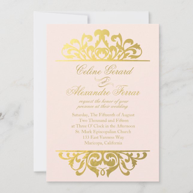 Glam Gold Foil Flourish Bröllop |  guld Inbjudningar (Framsida)