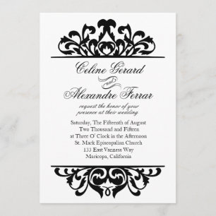Glam Gold Foil Flourish Bröllop vit svart Inbjudningar