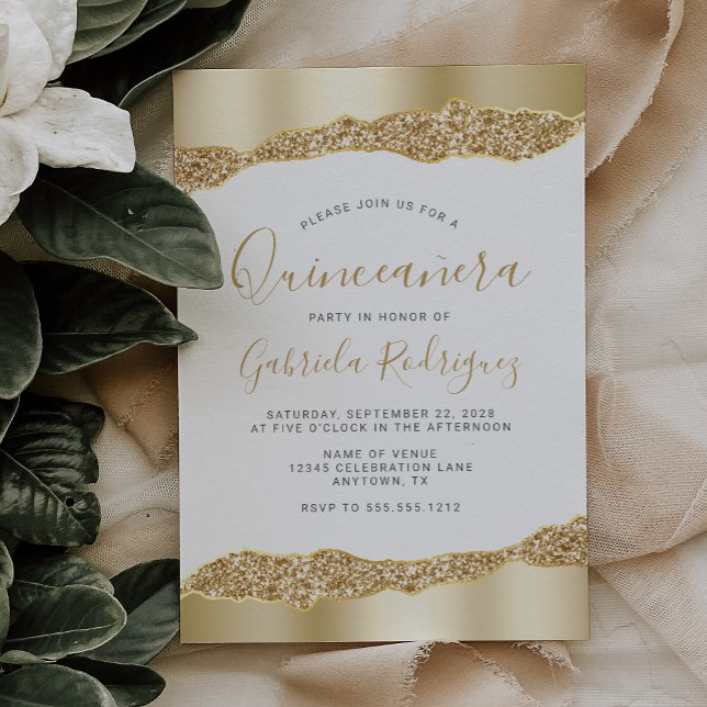 Glam Gold Foil Glitter Quinceañera Inbjudningar (Skapare uppladdad)