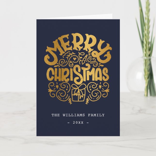 Glam Gold Foil God jul Blue Personlig Helgkort (Framsida)