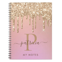Glam Gold Glitter Drips Elegant Monogram Antecknin