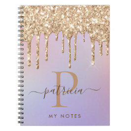 Glam Gold Glitter Drips Elegant Monogram Antecknin Anteckningsbok