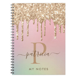Glam Gold Glitter Drips Elegant Monogram Anteckningsbok