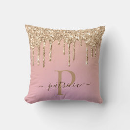 Glam Gold Glitter Drips Elegant Monogram Kastkudde Kudde