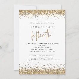 Glam Gold Glitter Fiftieth Party White Inbjudningar
