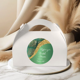 Glam Gold Glitter Grön Metallisk Bröllop Runt Klistermärke