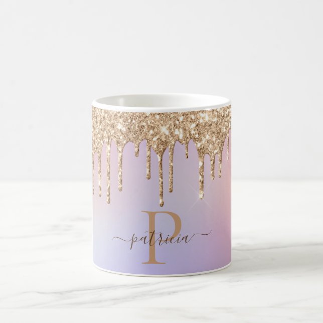 Glam Gold Glitterdroppar Elegant Monogram  Kaffemugg (Center)