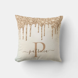 Glam Gold Glitterdroppar Elegant Monogram Kudde