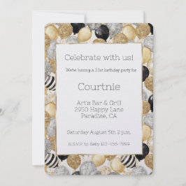 Glam Gold Glitzy Glitter Silver Balloons Birthday Inbjudningar