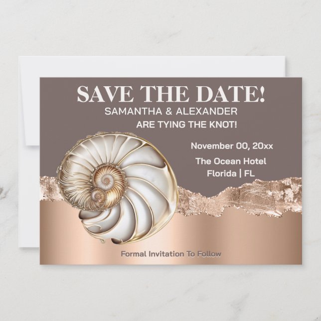 Glam Gold ivory Conch Shell Beach Save The Date Inbjudningar (Framsida)