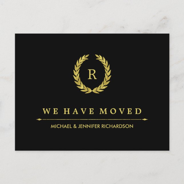 Glam Gold lagerkrans på svart adressändring Meddelande Vykort (Framsida)