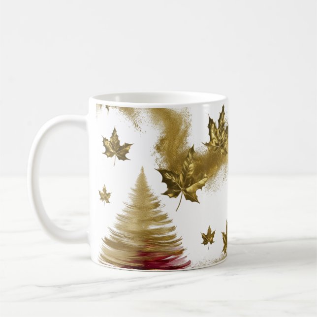 Glam Gold Maple Leaves Abstract Christmas Tree  Kaffemugg (Vänster)