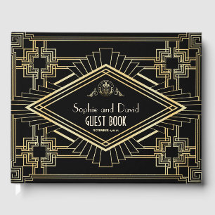 Glam Gold Svart Stor Gatsby Bröllop Gästböcker
