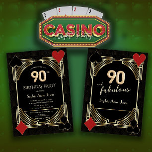 Glam Golden Art Deco Casino Poker 90:e födelsedag Inbjudningar