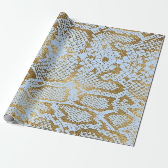 Glam Golden Blue Python Snake Skin Vip Presentpapper (Utrullad)