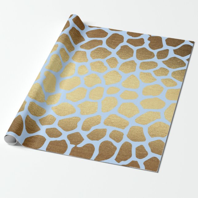 Glam Golden Blue Safari Giraffa Skin Vip Presentpapper (Utrullad)