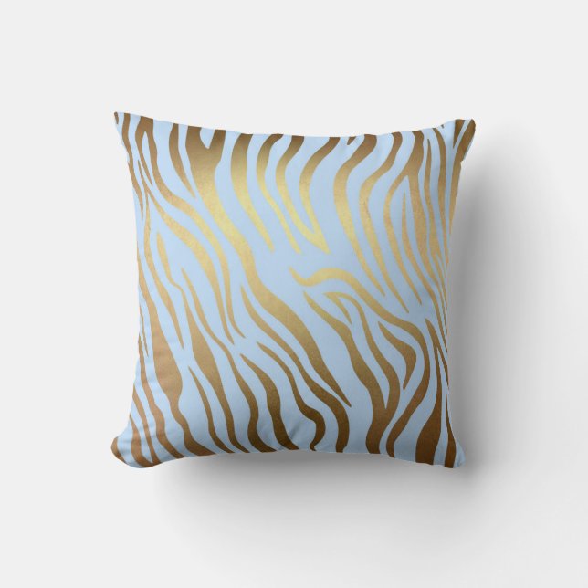 Glam Golden Blue Zebra Safari Skin Kudde (Framsida)
