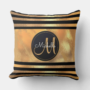Glam Golden Glitter Sparkles Monogram Namn bröllop Kudde