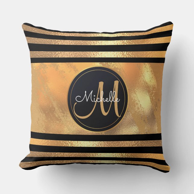 Glam Golden Glitter Sparkles Monogram Namn bröllop Kudde (Framsida)