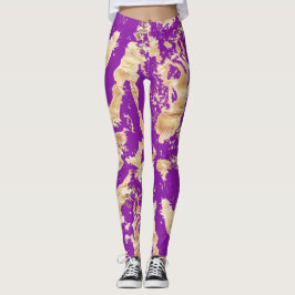 Glam Golden marble mönster över Lila Leggings