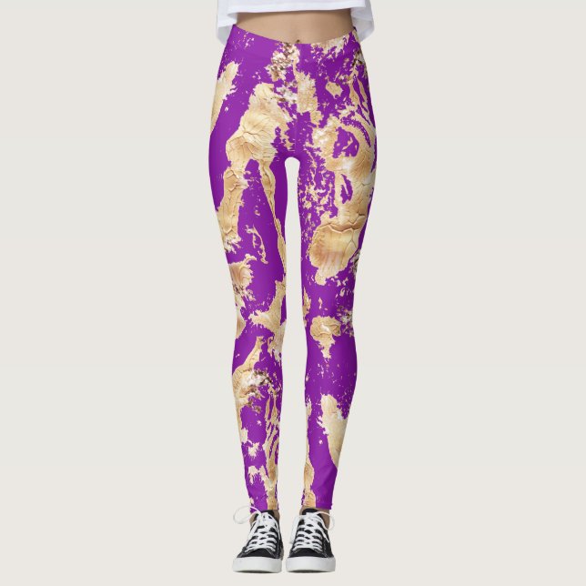 Glam Golden marble mönster över Lila Leggings (Framsida)