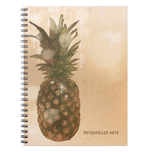 Glam Golden Pineapple Elegant Tropical Anpassnings Anteckningsbok Med Spiral (Framsidan)