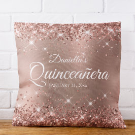 Glam Gradient Quinceañera 15 i Glittery Ro Guld Kudde