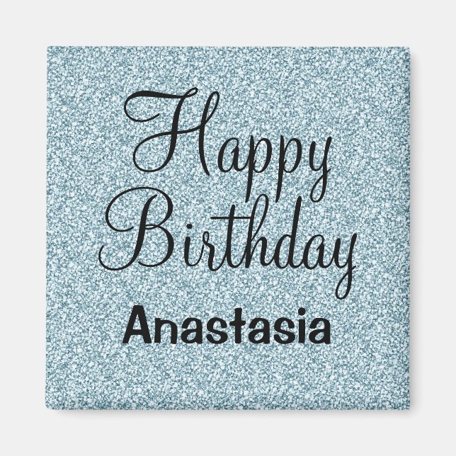 Glam Grattis på födelsedagen Blue Silver Glitter S Magnet (Framsidan)
