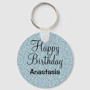Glam Grattis på födelsedagen Blue Silver Glitter S Nyckelring
