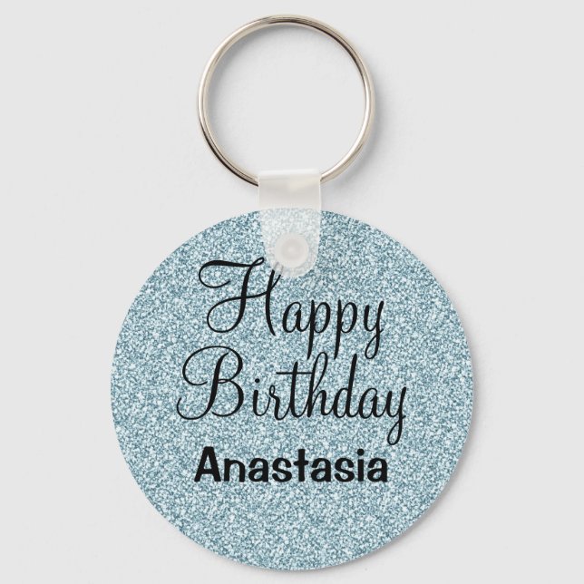 Glam Grattis på födelsedagen Blue Silver Glitter S Nyckelring (Framsida)