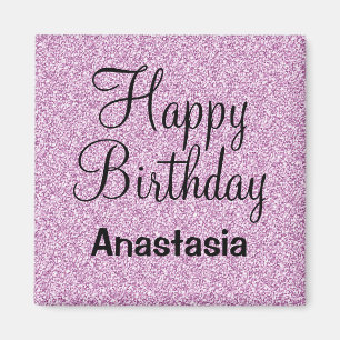 Glam Grattis på födelsedagen Lila Glitter Gnistr Magnet