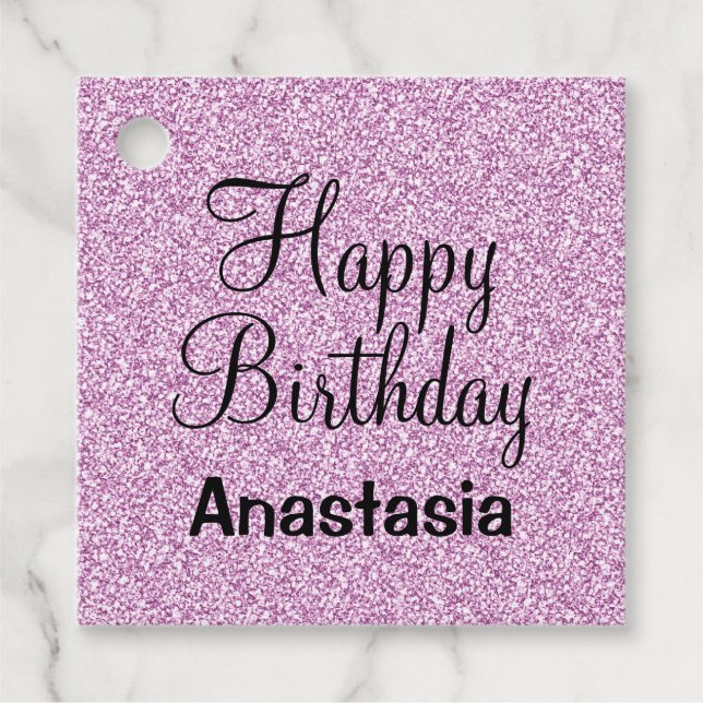 Glam Grattis på födelsedagen Lila Glitter Gnistra  Gåvor Etiketter (Framsida)