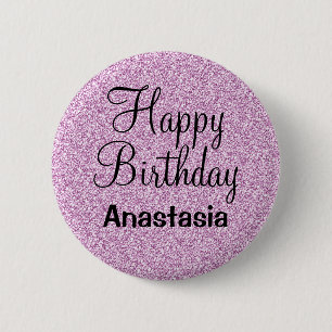 Glam Grattis på födelsedagen Lila Glitter Gnistra Knapp