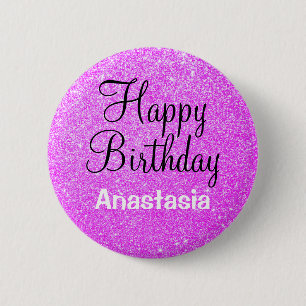 Glam Grattis på födelsedagen Lila Glitter Gnistra Knapp