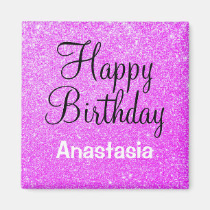 Glam Grattis på födelsedagen Lila Glitter Gnistra Magnet