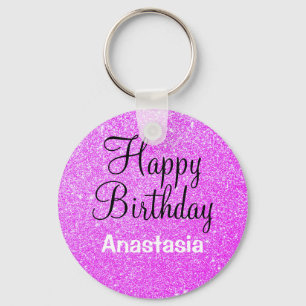Glam Grattis på födelsedagen Lila Glitter Gnistra Nyckelring