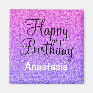 Glam Grattis på födelsedagen Ombre Lila Glitter Gn Magnet